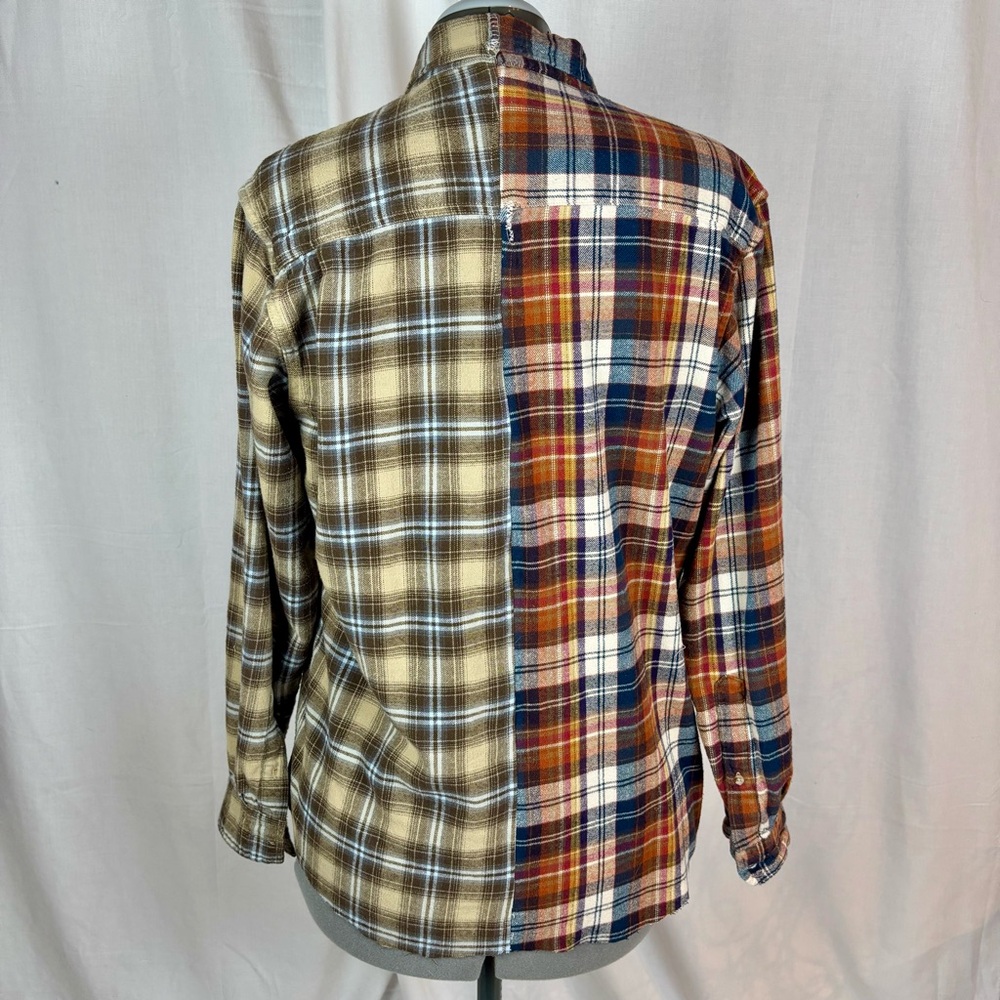 Hand Crafted 1/2 & 1/2 Plaid FlannelShirt Men's M-L - Picture 6 of 13
